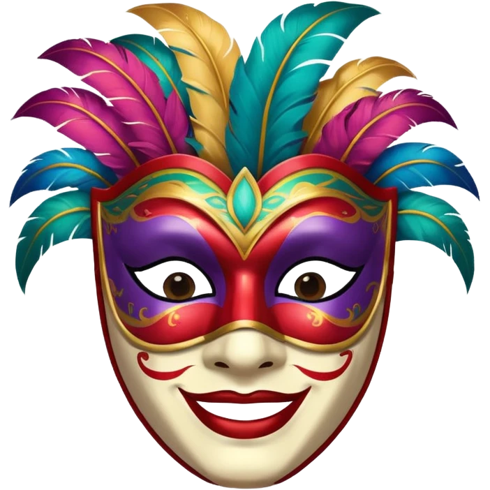 A man with a painted carnival mask, vibrant colors and confident expression. emoji
