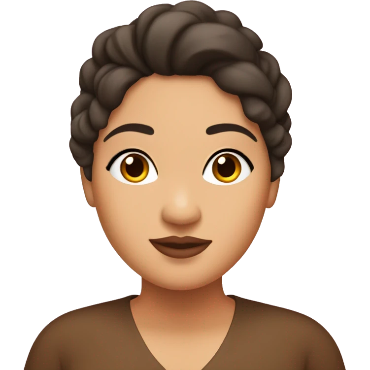 pleasantly chubby hispanic female who is brunette with long eyelashes and full lips with below shoulders not braided, teaching  emoji