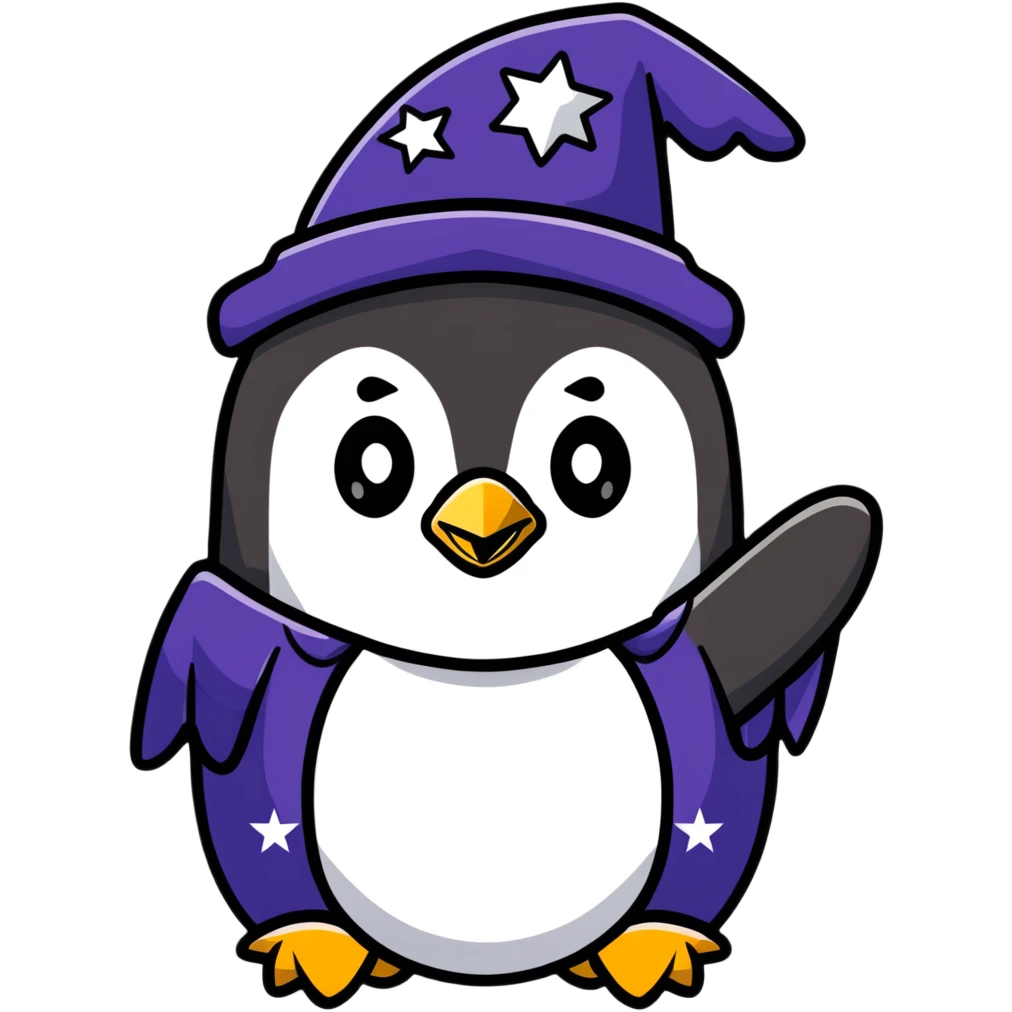 penguin wizard with a starry robe emoji