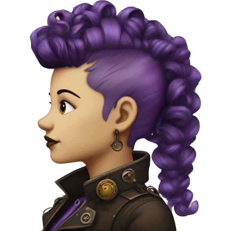steampunk profile short hair mohawk purple Victorian wavy  on Caucasian girl with small nose round fat face emoji
