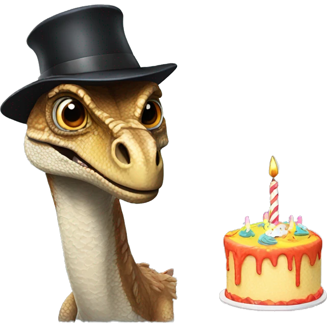 Velociraptor with a birthday hat emoji