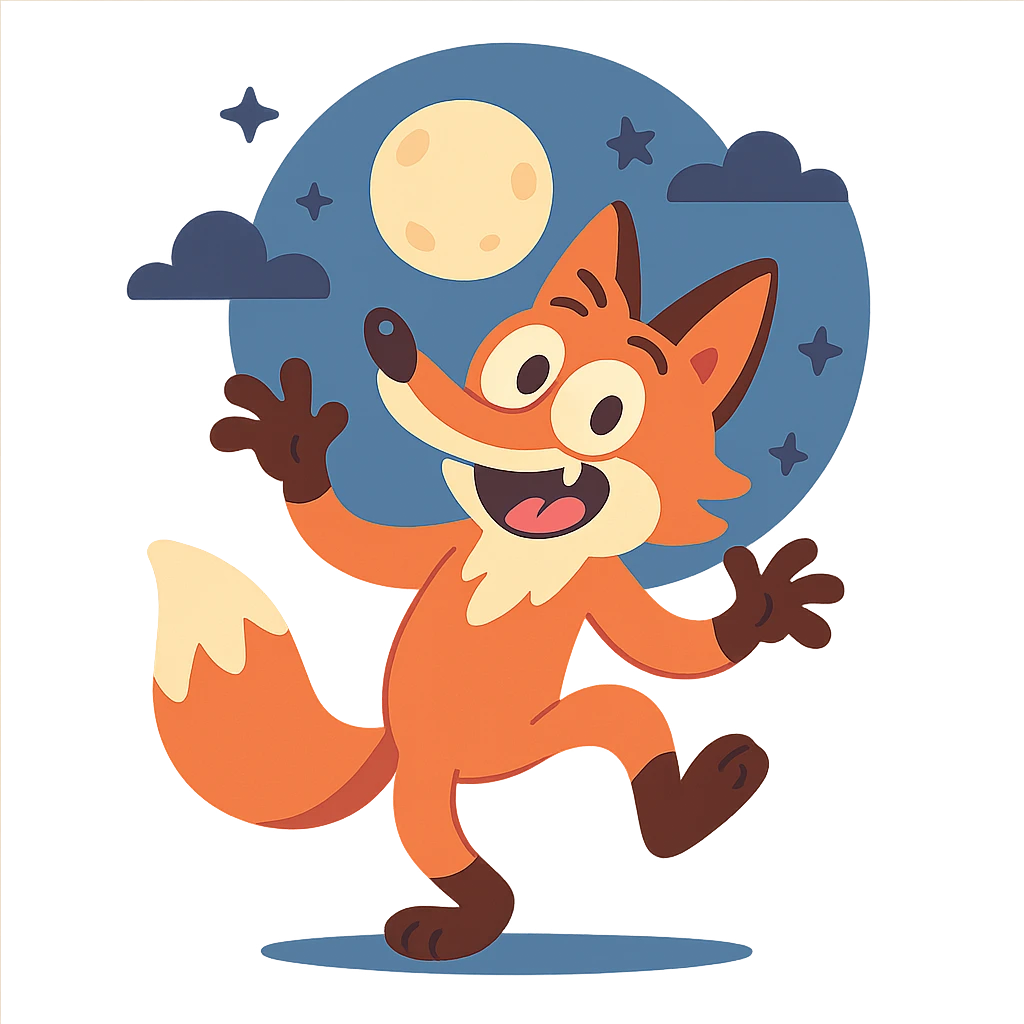 crazy fox dancing under moonlight emoji