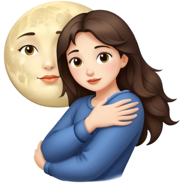 Brunette girl and moon hug emoji