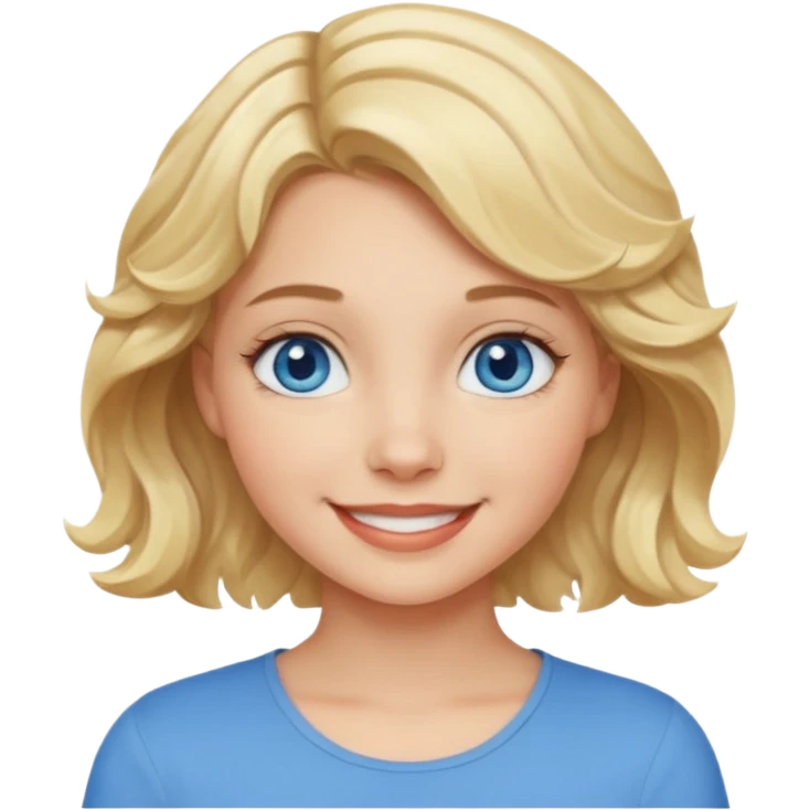 Blonde girl short wavy hair,  blue eyes emoji