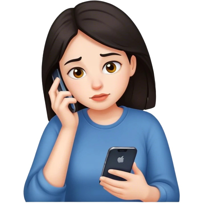Lazy girl on her phone with dark hair emoji