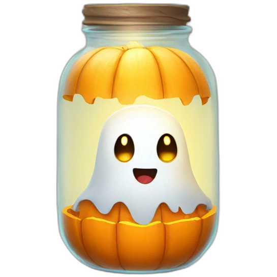 Cute ghost in Jar with pumpkin light emoji