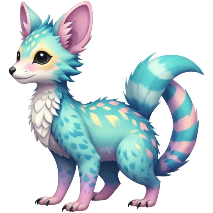 Feral Rare Fantasy pastel tropical Vernid-Trico-species by LiLaiRa, random markings, tufted tail, tufted ears, full body emoji
