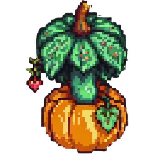heart with a mushroom on one side and a pumpkin on the other, pixel art style emoji