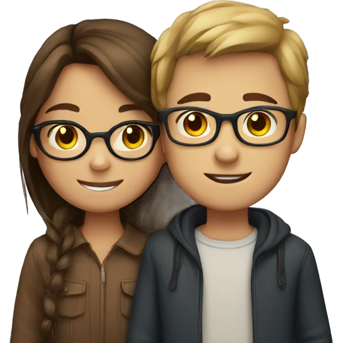 boy with glasses hugging brown haired girl emoji