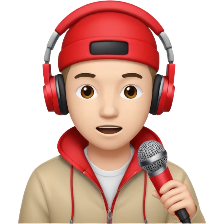 emoji de persona haciendo beatbox con un micrófono y unos audífonos rojos puestos emoji