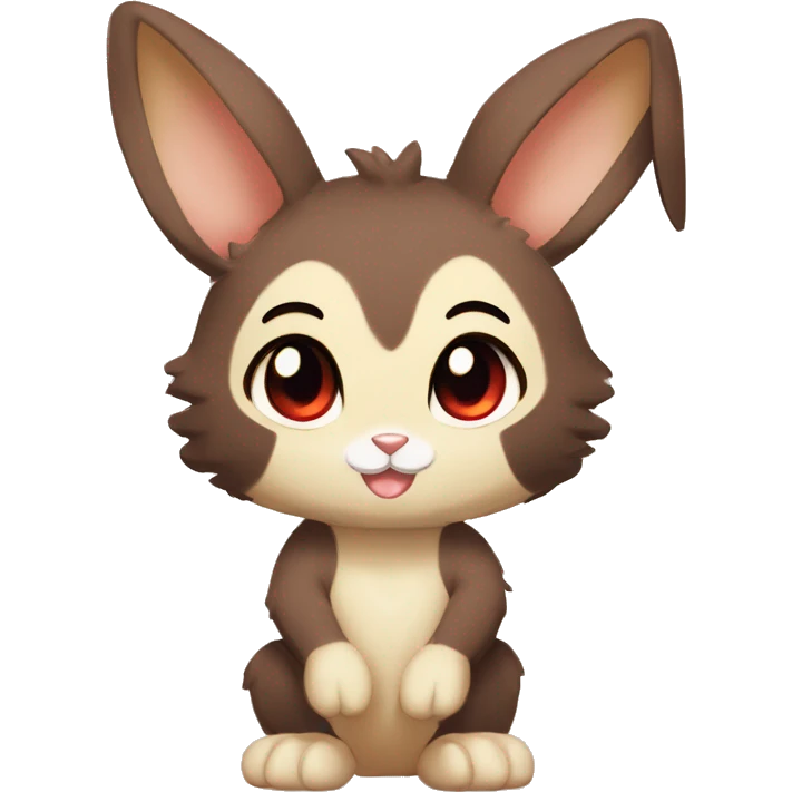 Cute, Chibi, Kemono-style, Anthro, Fur-Sona, Dark-Brown, Normal-type-Ground-type Tan-Rabbit-Fakémon with Dark-Red eyes, beige belly, beige paws, beige feet, beige freckles, full body emoji