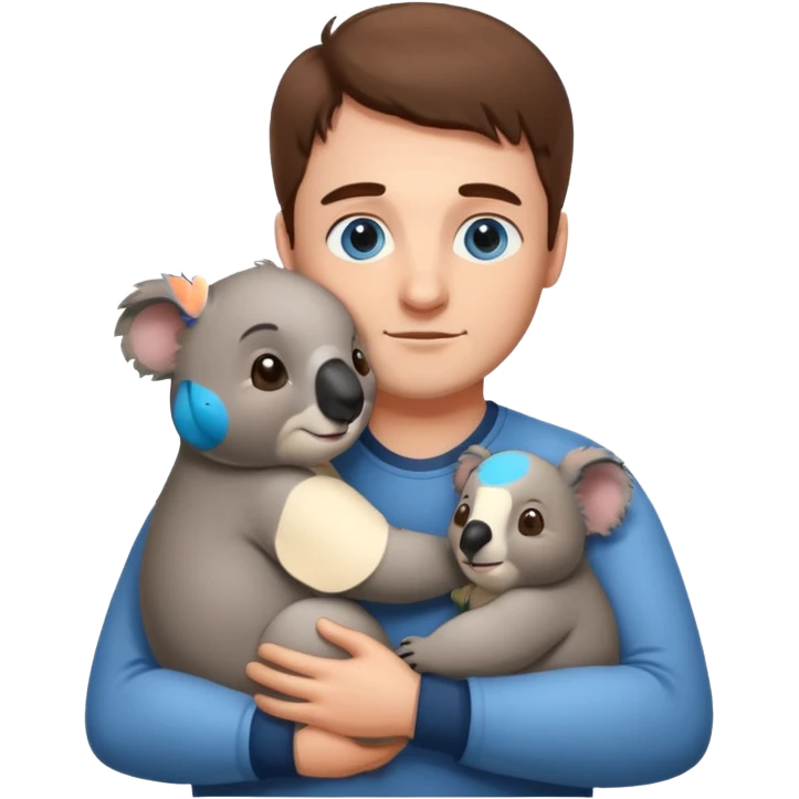 One big Koala hugging a man with brown hair and blue eyes  emoji