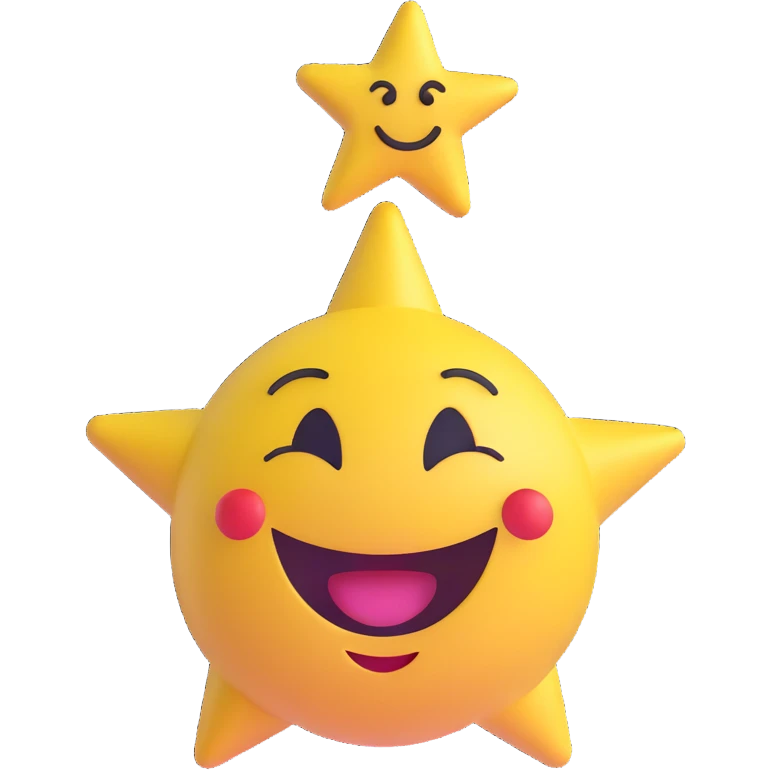 3D smiley emoji, nagy szempillás, csillagos fejdísszel, nevetős emoji