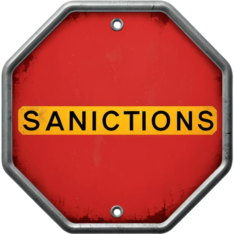 red, road sign, hexagonal, with the inscription SANCTIONS emoji