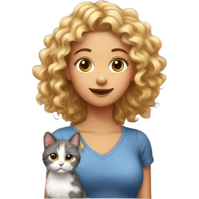 fille aux cheveux bouclés avec un chat  emoji