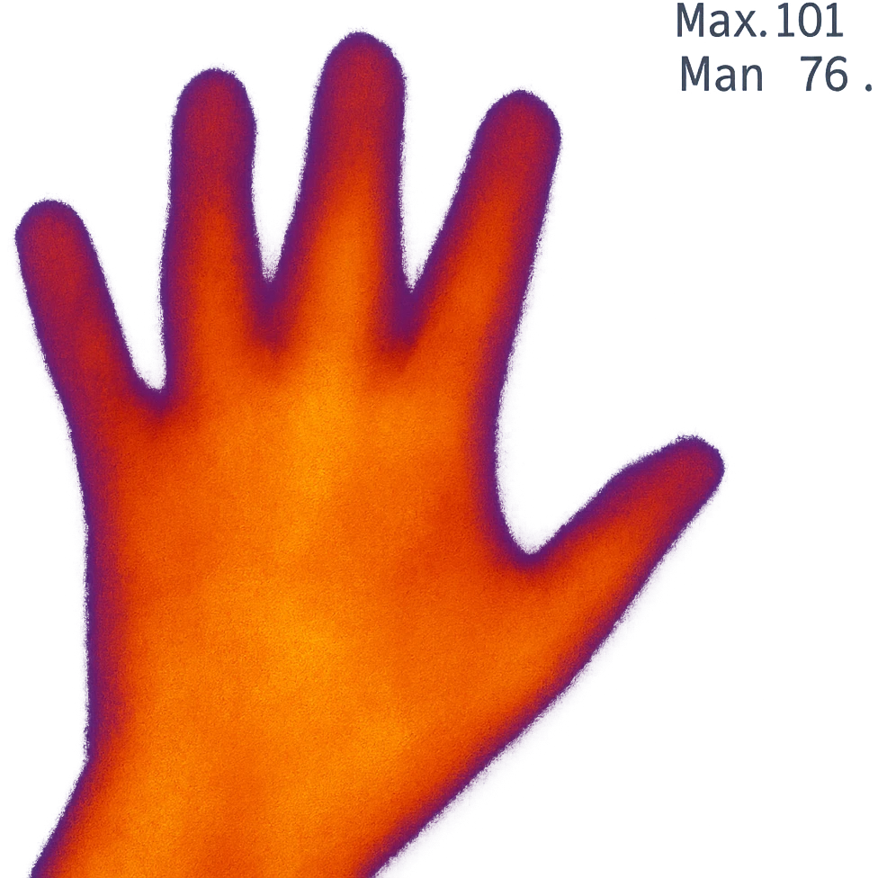 A hand with a thermal camera effect, green color emoji