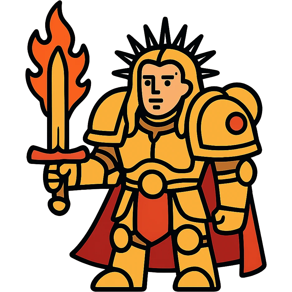 Emperor of Mankind from Warhammer 40K with golden armor and a large flaming sword emoji