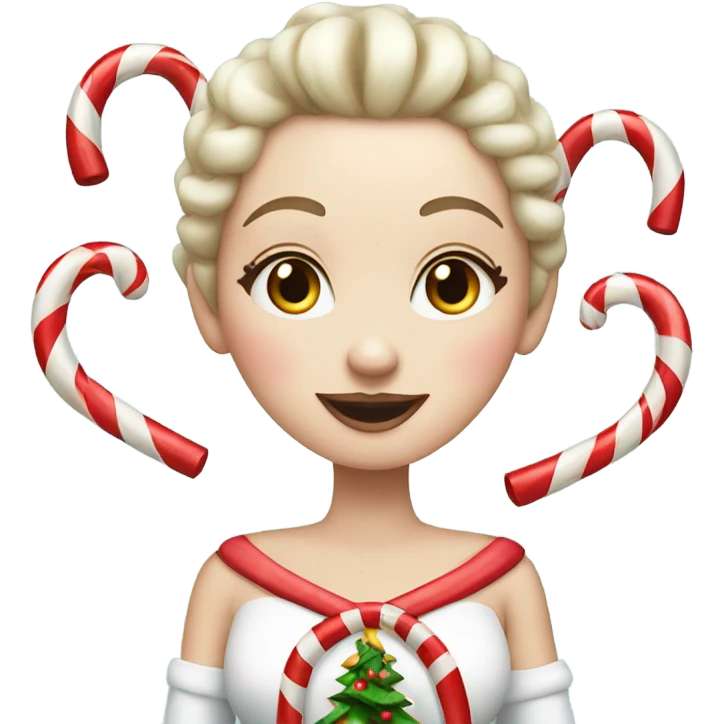 White skin Queen with candy canes celebrating Christmas  emoji