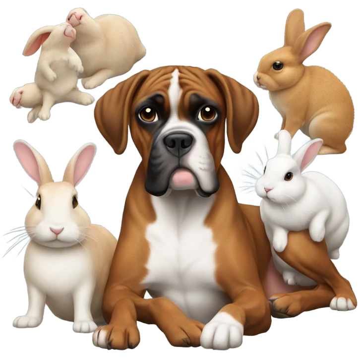 Dog boxer with rabbits arround  emoji