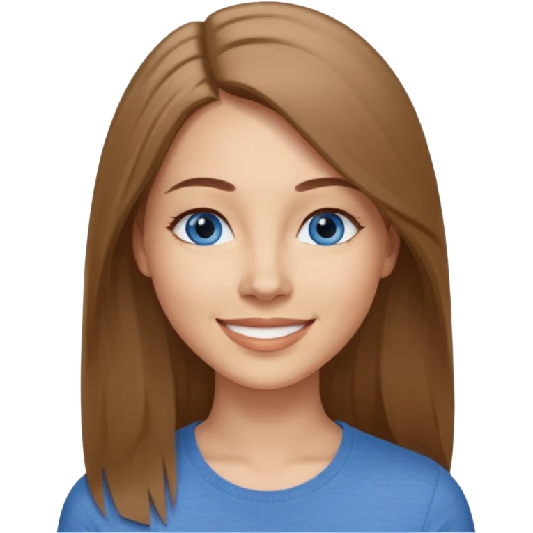 a woman, 30 years old, light skin with medium brown straight hair, long hair. blue eyes. No eyeglasses. Grey top. emoji