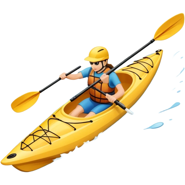 An icon showing a close-up of a kayak gliding over rippling water, with a double-bladed paddle in motion and splashes around. The sleek shape of the boat and dynamic strokes highlight the speed and precision of kayaking. Transparent background emphasizes the energy of the sport. emoji