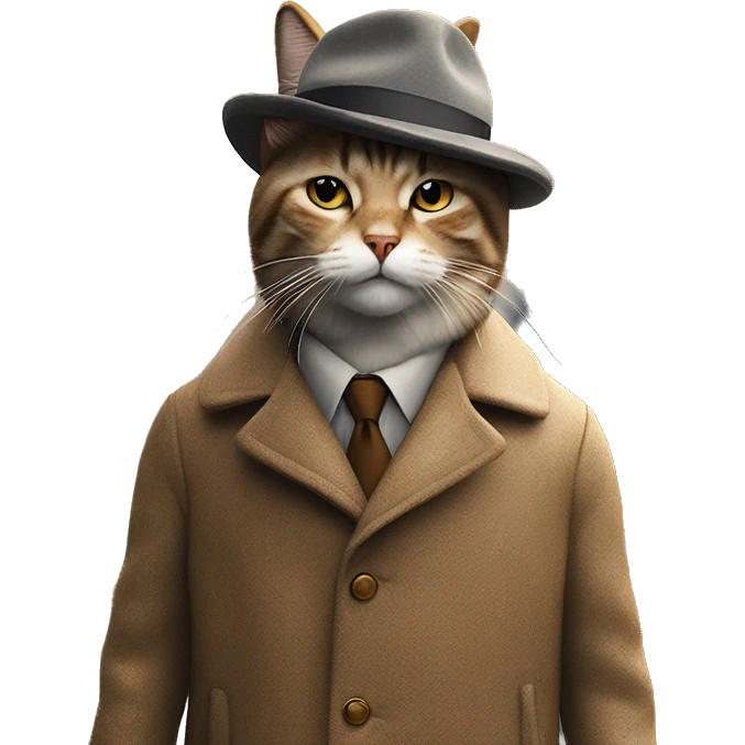 A stylish cat walking on two legs, wearing a wool coat and a hat, on a city street covered in golden autumn leaves, overcast sky, cozy autumn atmosphere, highly detailed, cinematic lighting, ultra-realistic, fashionable cat, street style emoji