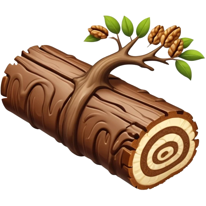 Oblong Tree-log-shaped-chocolate with marsipan swirled inside and with walnuts drizzled on top  without leaves emoji