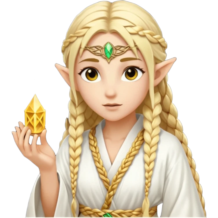 mystic elf, long golden braid, glowing runes on robe emoji