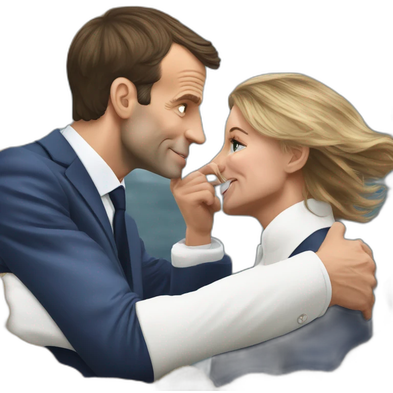 Emmanuel Macron qui fait un bisou à marine le Penn emoji