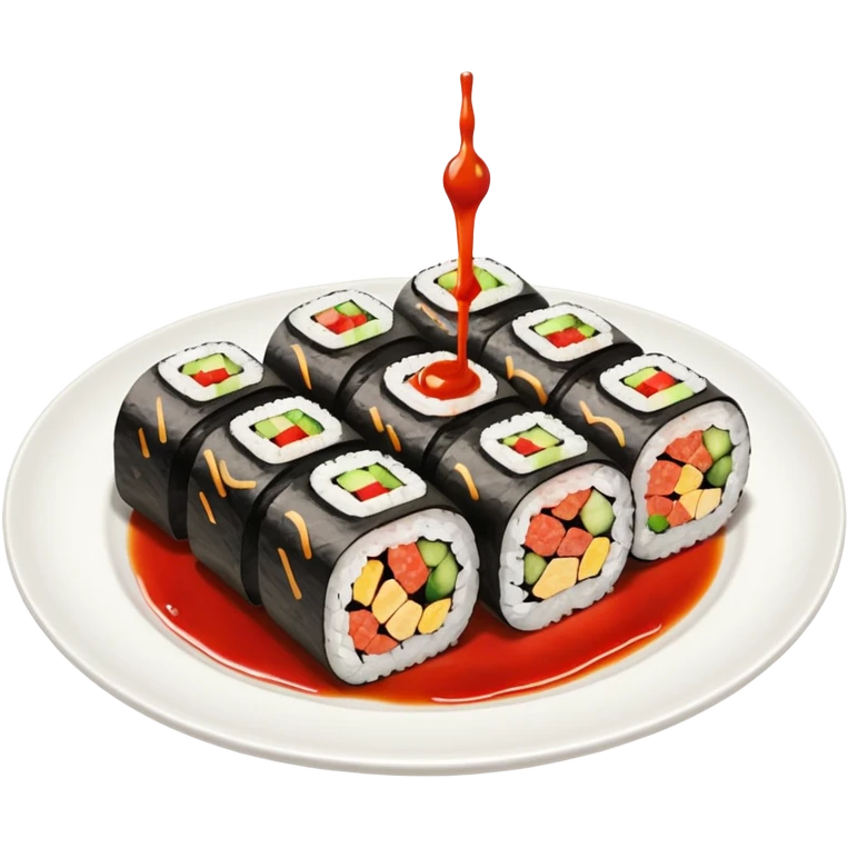 Maki rolls with sauce on top in a plate emoji