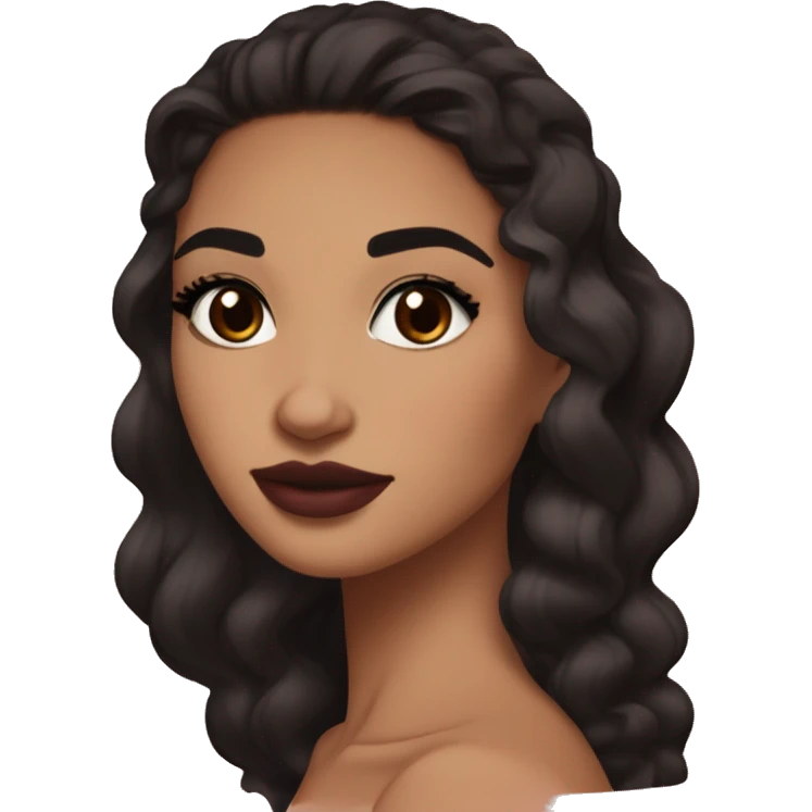 Maddy Perez euphoria show teenager: warm brown eyes, bold black eyeliner, dark arched brows, full nude-berry lips, light latina skin, high cheekbones, sleek dark brown long hair in waves/ponytail, rhinestones on her face

 emoji