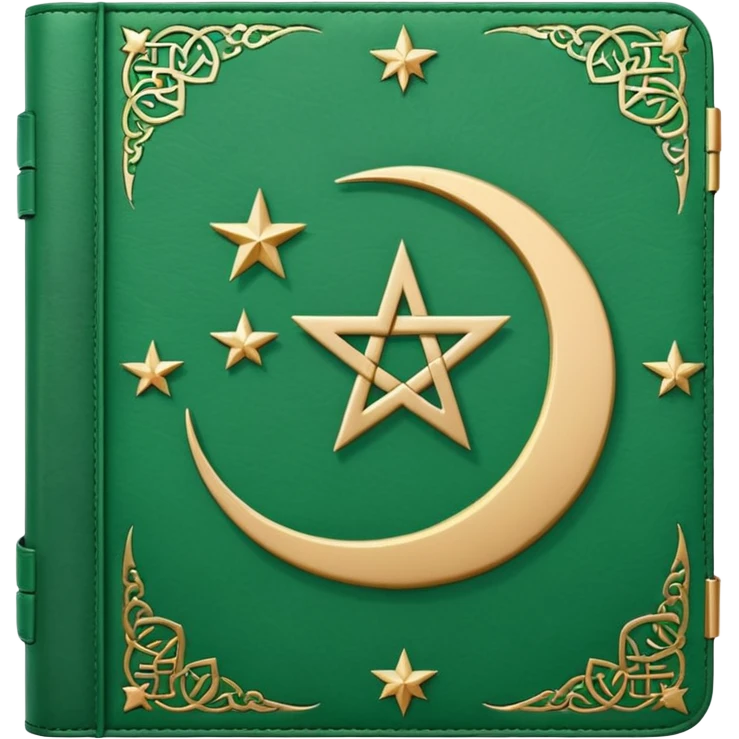 Closed Quran with the Islamic Symbol on it (moon and star) green emoji