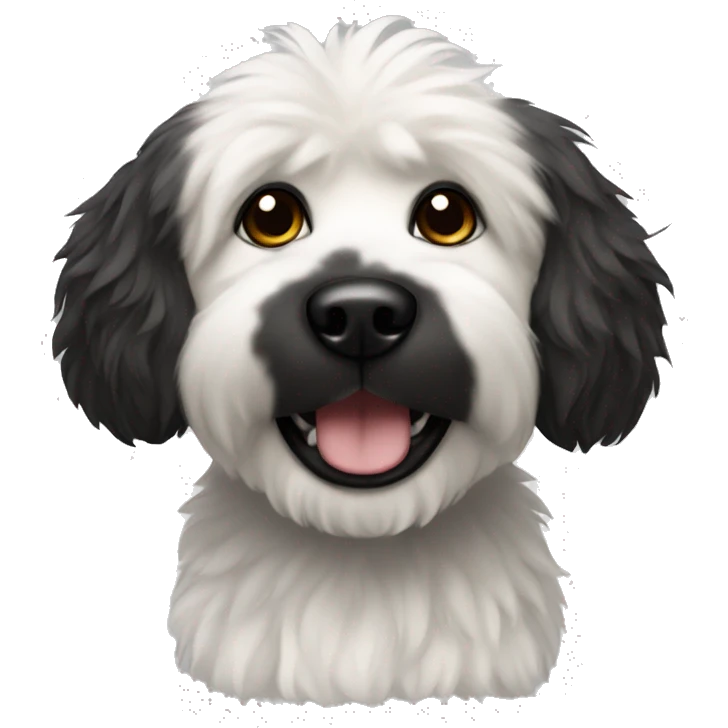 Fluffy dog with black face and white chest emoji