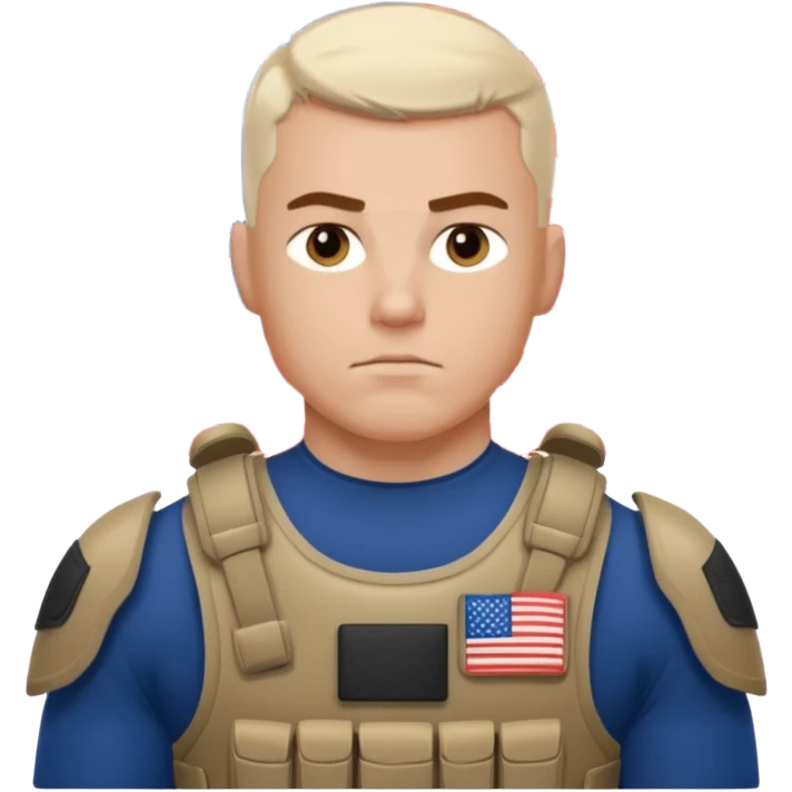 generate realistic manly white american soldier in body armor and full uniform with small usa flag on shoulder emoji