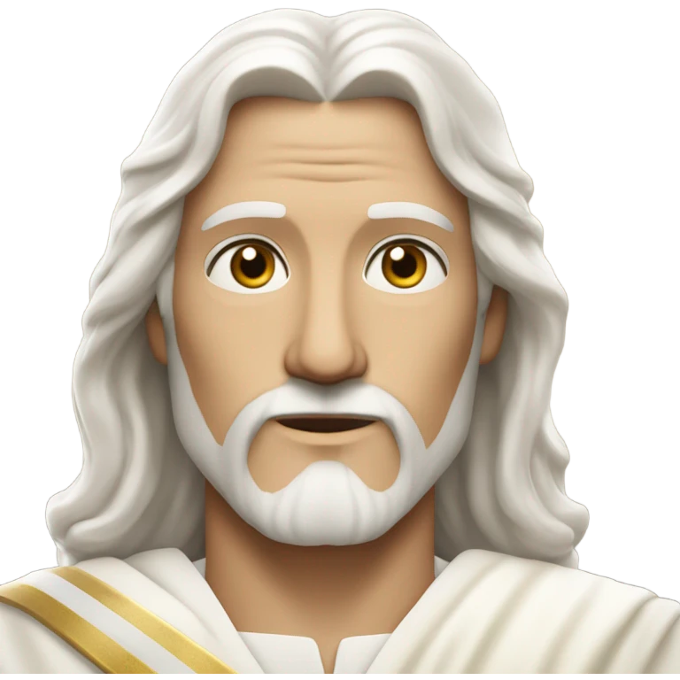 Close up Jesus headshot white hair white beard white robe and golden sash diagonally across his chest emoji