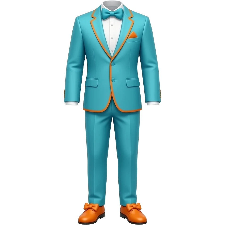 Outfit dress suite all cyan orange line cyan pants and shoes orange bow emoji