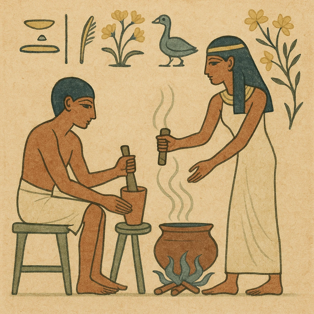 ancient Egyptian cooking scene in hieroglyphic style emoji
