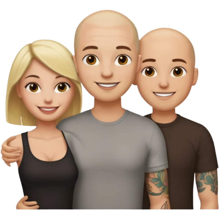 throuple blonde female brunette female with tattoed bald male emoji