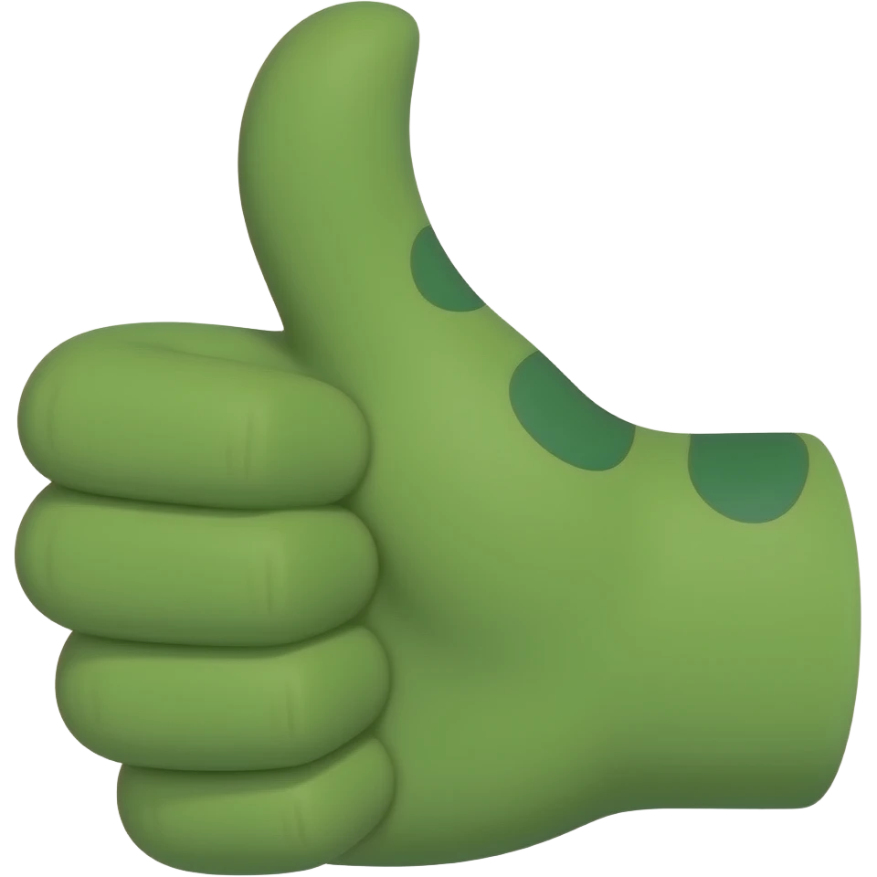 Una mano de dinosaurio verde en forma de like emoji