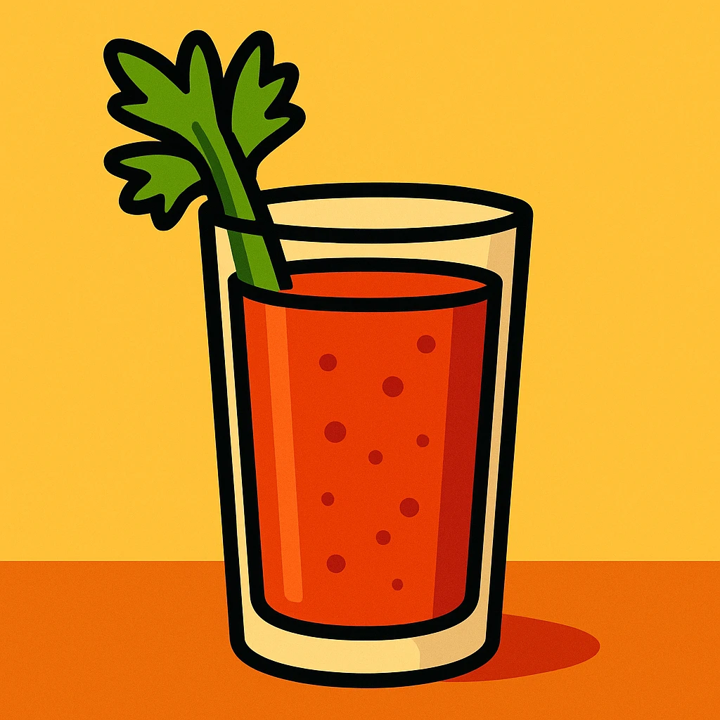 bloody mary cocktail in a tall glass, celery stalk, tomato juice color, simple background emoji
