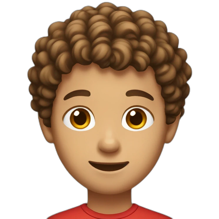 a boy with brown short curly hair with a red shirt  emoji