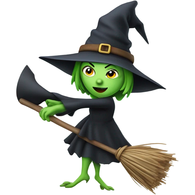 Wicked witch on broom asking which way directions emoji