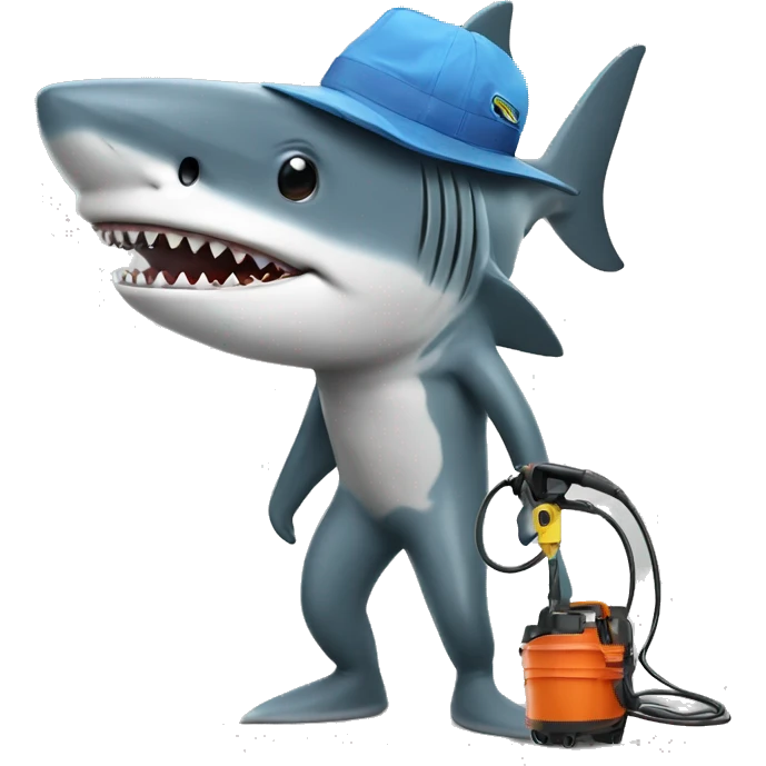Shark with hat with pressure washer  emoji
