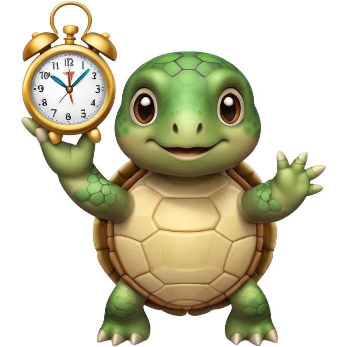 cute turtle hold a clock in hands emoji