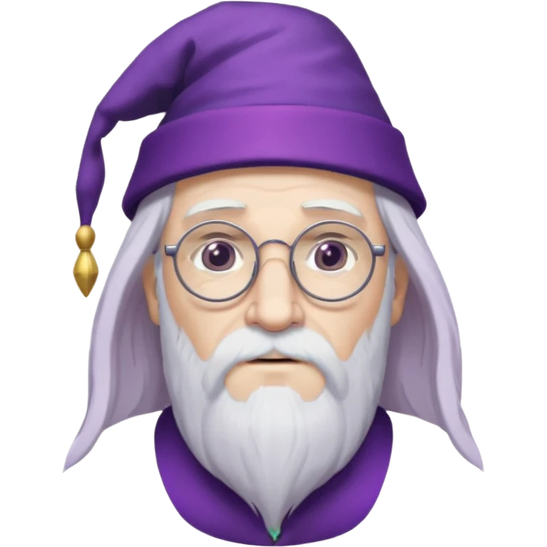 dumbledore, long white hair, wear purple magic hat, glasses emoji