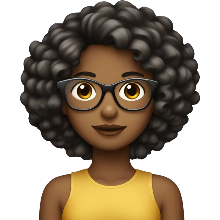 Fille avec de cheveux très courts bouclés noirs et des lunettes carrées emoji