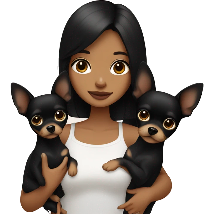 girl with black hair holding 2 all black chihuahuas emoji