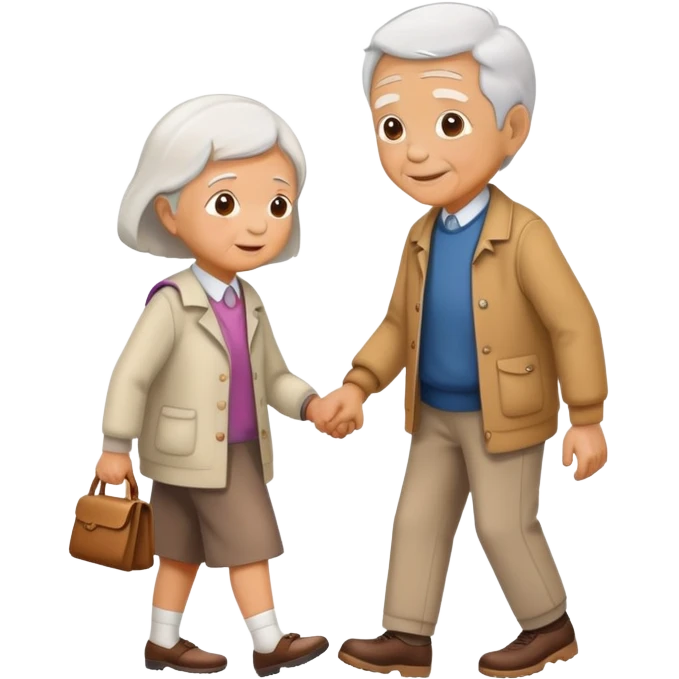 child helping an elderly person walk, kind and friendly emoji