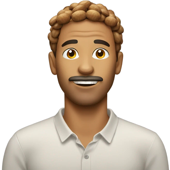 Man with a pack of nuts hanging from chin emoji
