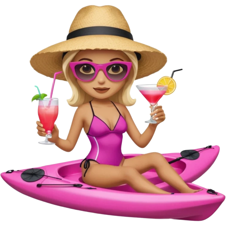 Female in pink kayak with cocktail in hand at the beach emoji